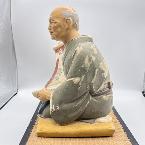 Hakata Urasaki Clay Doll Man Ancient Scroll Moon Painting With Tatami Mat Stand - Picture 6 of 15